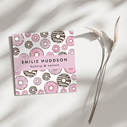 Roze Donuts, witte donuts, koekjeswinkel, gebak Vierkante Visitekaartje