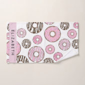 Roze Donuts, Witte Donuts, Sprinkles, Jouw naam Bad Handdoek (Handdoek)