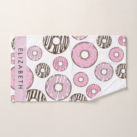 Roze Donuts, Witte Donuts, Sprinkles, Jouw naam Bad Handdoek (Handdoek)