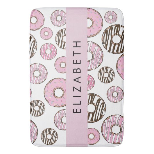 Roze Donuts, Witte Donuts, Sprinkles, Jouw naam Badmat (Voorkant Verticaal)