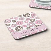 Roze Donuts, Witte Donuts, Sprinkles, Jouw naam Bier Onderzetter (Linkerzijde)