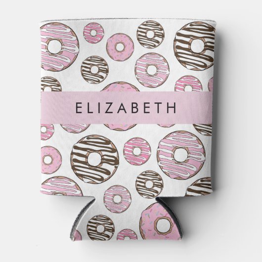 Roze Donuts, Witte Donuts, Sprinkles, Jouw naam Blikjeskoeler (Voorkant)