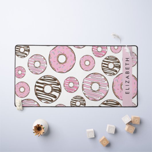 Roze Donuts, Witte Donuts, Sprinkles, Jouw naam Bureaumat (Kindertafel)
