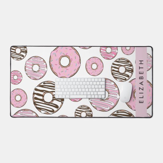 Roze Donuts, Witte Donuts, Sprinkles, Jouw naam Bureaumat (Keyboard & Muis)