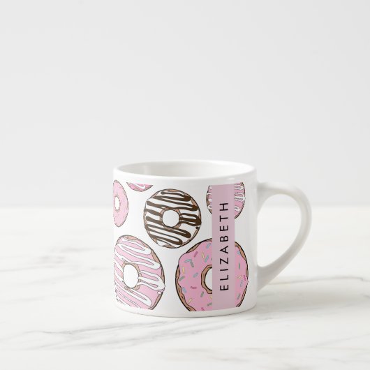 Roze Donuts, Witte Donuts, Sprinkles, Jouw naam Espresso Kop (Rechts)