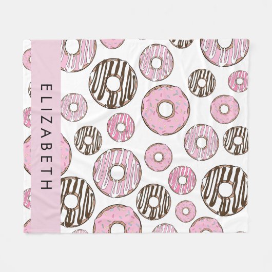 Roze Donuts, Witte Donuts, Sprinkles, Jouw naam Fleece Deken (Voorkant (Horizontaal))