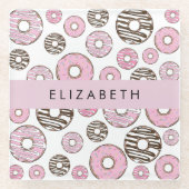 Roze Donuts, Witte Donuts, Sprinkles, Jouw naam Glazen Onderzetter (Voorkant)