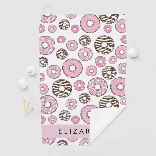 Roze Donuts, Witte Donuts, Sprinkles, Jouw naam Golfhanddoek (Insitu)