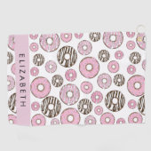 Roze Donuts, Witte Donuts, Sprinkles, Jouw naam Golfhanddoek (Horizontaal)
