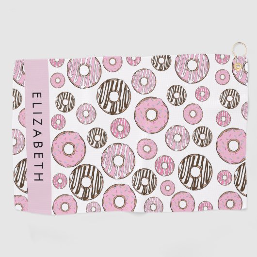 Roze Donuts, Witte Donuts, Sprinkles, Jouw naam Golfhanddoek (Horizontaal)