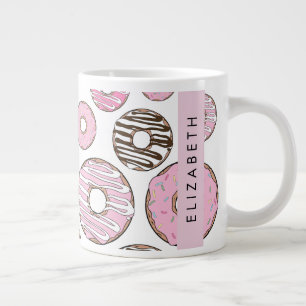 Roze Donuts, Witte Donuts, Sprinkles, Jouw naam Grote Koffiekop