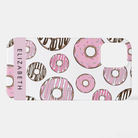 Roze Donuts, Witte Donuts, Sprinkles, Jouw naam iPhone Hoesje (Achterkant horizontaal)
