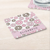 Roze Donuts, Witte Donuts, Sprinkles, Jouw naam Kartonnen Onderzetters (Schuin)