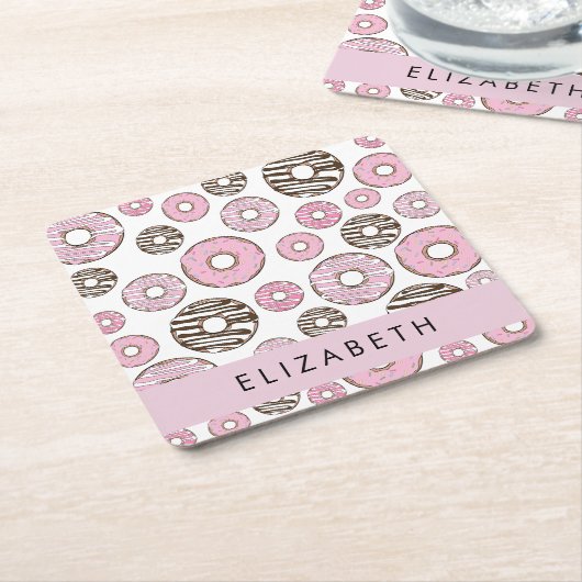 Roze Donuts, Witte Donuts, Sprinkles, Jouw naam Kartonnen Onderzetters (Schuin)