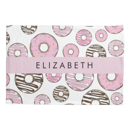 Roze Donuts, Witte Donuts, Sprinkles, Jouw naam Kussensloop (Achterkant)