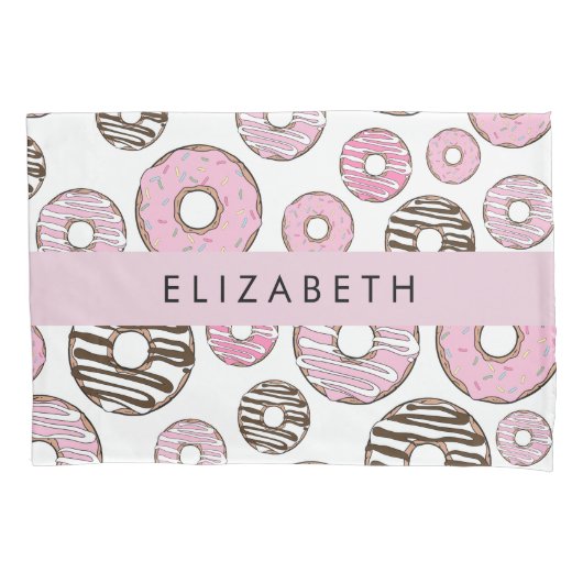 Roze Donuts, Witte Donuts, Sprinkles, Jouw naam Kussensloop (Voorkant)