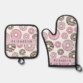 Roze Donuts, Witte Donuts, Sprinkles, Jouw naam Ovenwant & Pannenlap Set (Voorkant)