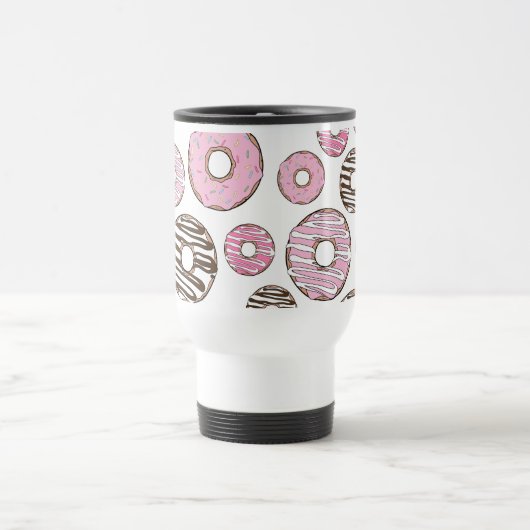 Roze Donuts, Witte Donuts, Sprinkles, Jouw naam Reisbeker (Center)