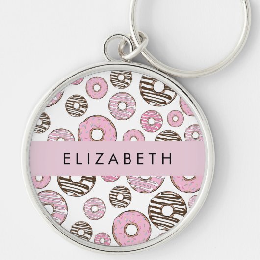 Roze Donuts, Witte Donuts, Sprinkles, Jouw naam Sleutelhanger (Voorkant)