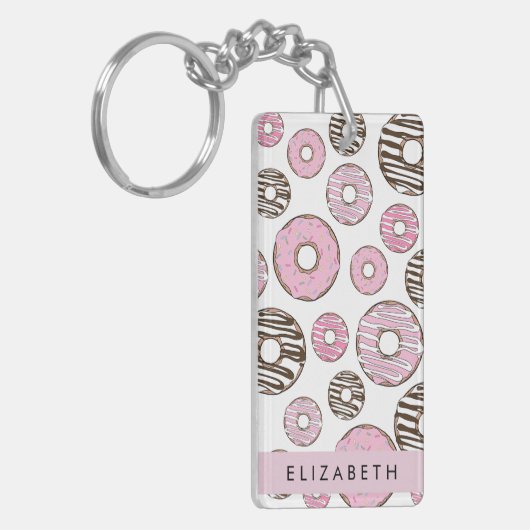 Roze Donuts, Witte Donuts, Sprinkles, Jouw naam Sleutelhanger (Voorkant Links)