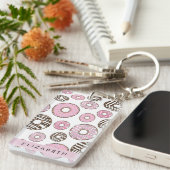 Roze Donuts, Witte Donuts, Sprinkles, Jouw naam Sleutelhanger (Voorkant Rechts)