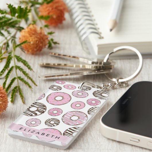 Roze Donuts, Witte Donuts, Sprinkles, Jouw naam Sleutelhanger (Voorkant Rechts)