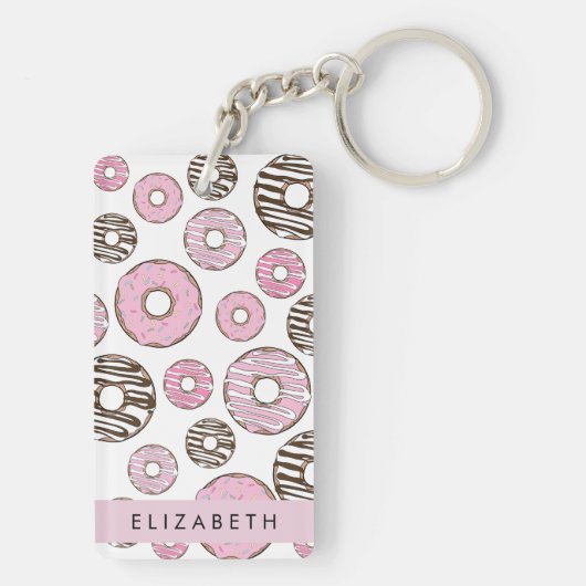 Roze Donuts, Witte Donuts, Sprinkles, Jouw naam Sleutelhanger (achterkant)