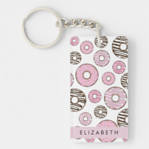 Roze Donuts, Witte Donuts, Sprinkles, Jouw naam Sleutelhanger