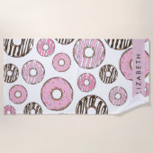 Roze Donuts, Witte Donuts, Sprinkles, Jouw naam Strandlaken (Voorkant)