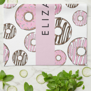 Roze Donuts, Witte Donuts, Sprinkles, Jouw naam Theedoek