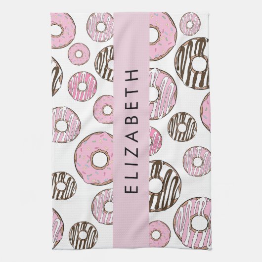 Roze Donuts, Witte Donuts, Sprinkles, Jouw naam Theedoek (Verticaal)