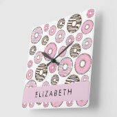 Roze Donuts, Witte Donuts, Sprinkles, Jouw naam Vierkante Klok (Hoek)