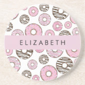 Roze Donuts, Witte Donuts, Sprinkles, Jouw naam Zandsteen Onderzetter (Voorkant)