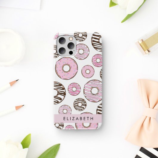 Roze Donuts, Witte Donuts, Strooisel, Je Naam iPhone 16 Hoesje