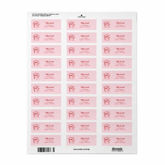 Roze Doodle Adres Label Hand getrokken Afstuderen (Full Sheet)