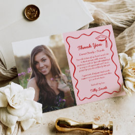 Roze Doodle Afstuderen Dank u kaart 3 Foto Wavy