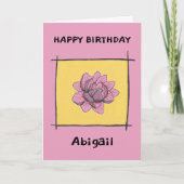  roze doodle bloem op geel, gepersonaliseerd kaart (Voorkant)