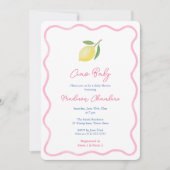 Roze Doodle Border Lemon Baby Meisje Douche Kaart (Voorkant)