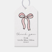 Roze Doodle Bow Baby Meisje 1e Verjaardag Favoriet Cadeaulabel (Voorkant)