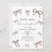 Roze Doodle Bow Baby Meisje 1e Verjaardag Kaart (Voorkant)