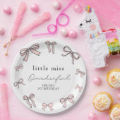 Roze Doodle Bow Baby Meisje 1e Verjaardag Papieren Bordje (Feest)