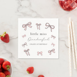 Roze Doodle Bow Baby Meisje 1e Verjaardag Servet