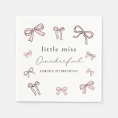 Roze Doodle Bow Baby Meisje 1e Verjaardag Servet (Voorkant)