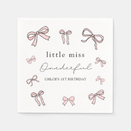 Roze Doodle Bow Baby Meisje 1e Verjaardag Servet