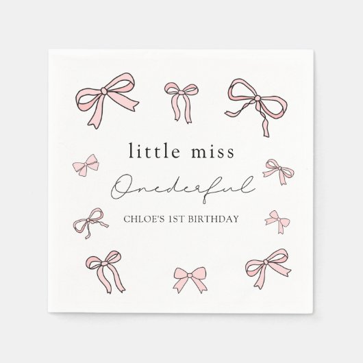 Roze Doodle Bow Baby Meisje 1e Verjaardag Servet (Voorkant)