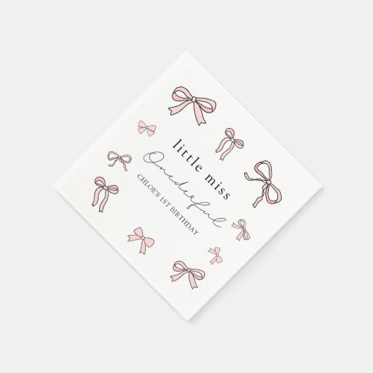 Roze Doodle Bow Baby Meisje 1e Verjaardag Servet (Hoek)