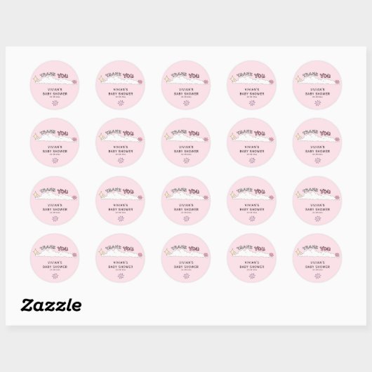 roze Doodle Cloud Bedankt Ronde Sticker (Vel)