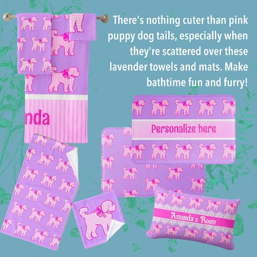 Roze Doodle Dog Lavendel gepersonaliseerd Bad Handdoek