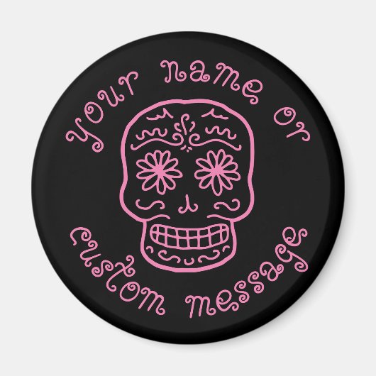 Roze doodle schedel met tekst magneet (Voorkant)