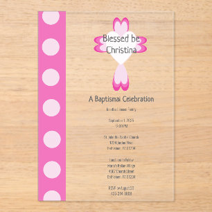 Roze Doop Acryl Uitnodiging voor Meisjes